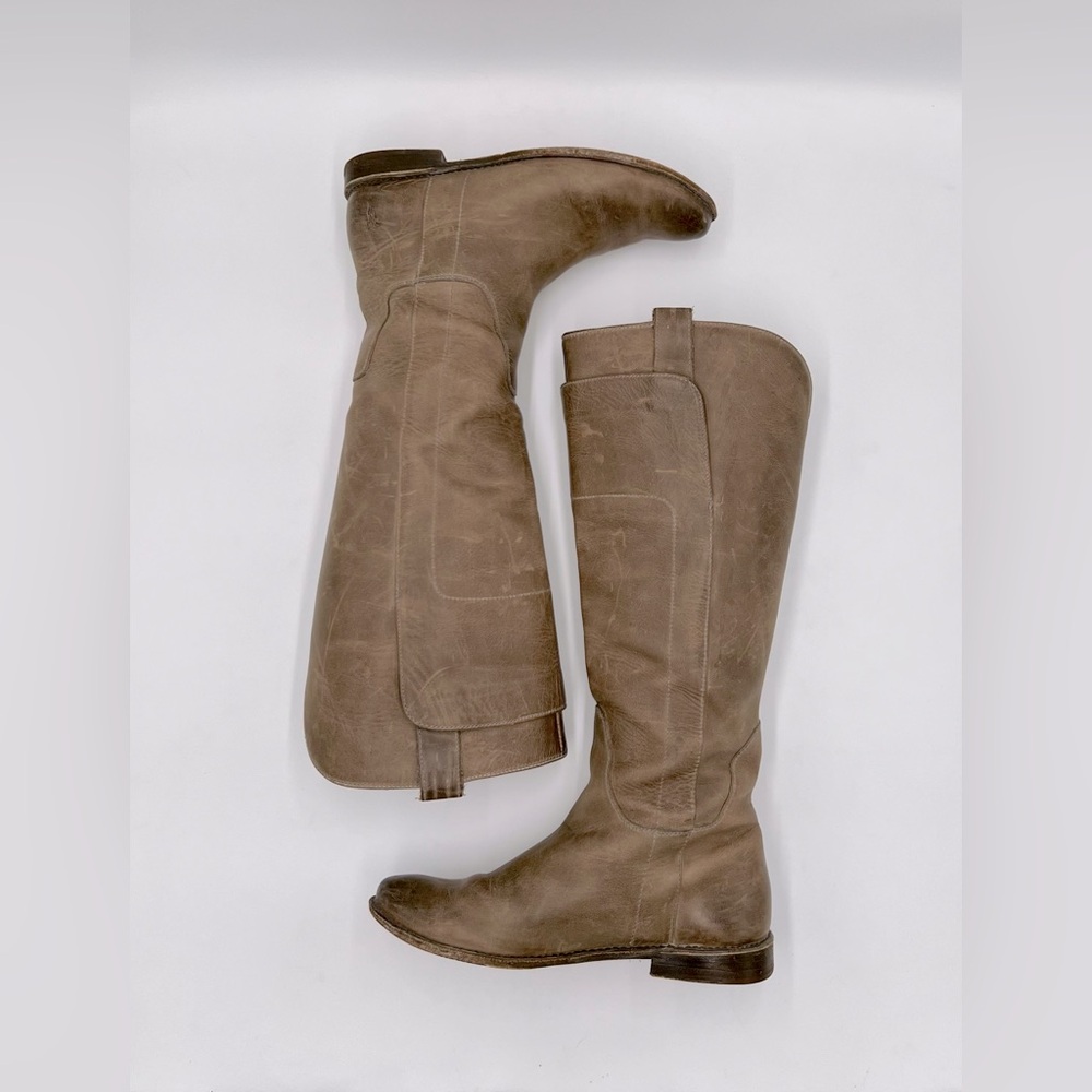 Frye “Paige” taupe tall motorcycle boots